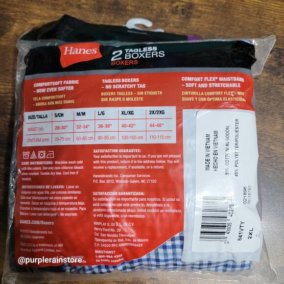 Hanes 2 Pack Tagless Blue Plaid Boxers 2XL Cool Comfort Fabric Wicking NIP - Picture 2 of 2